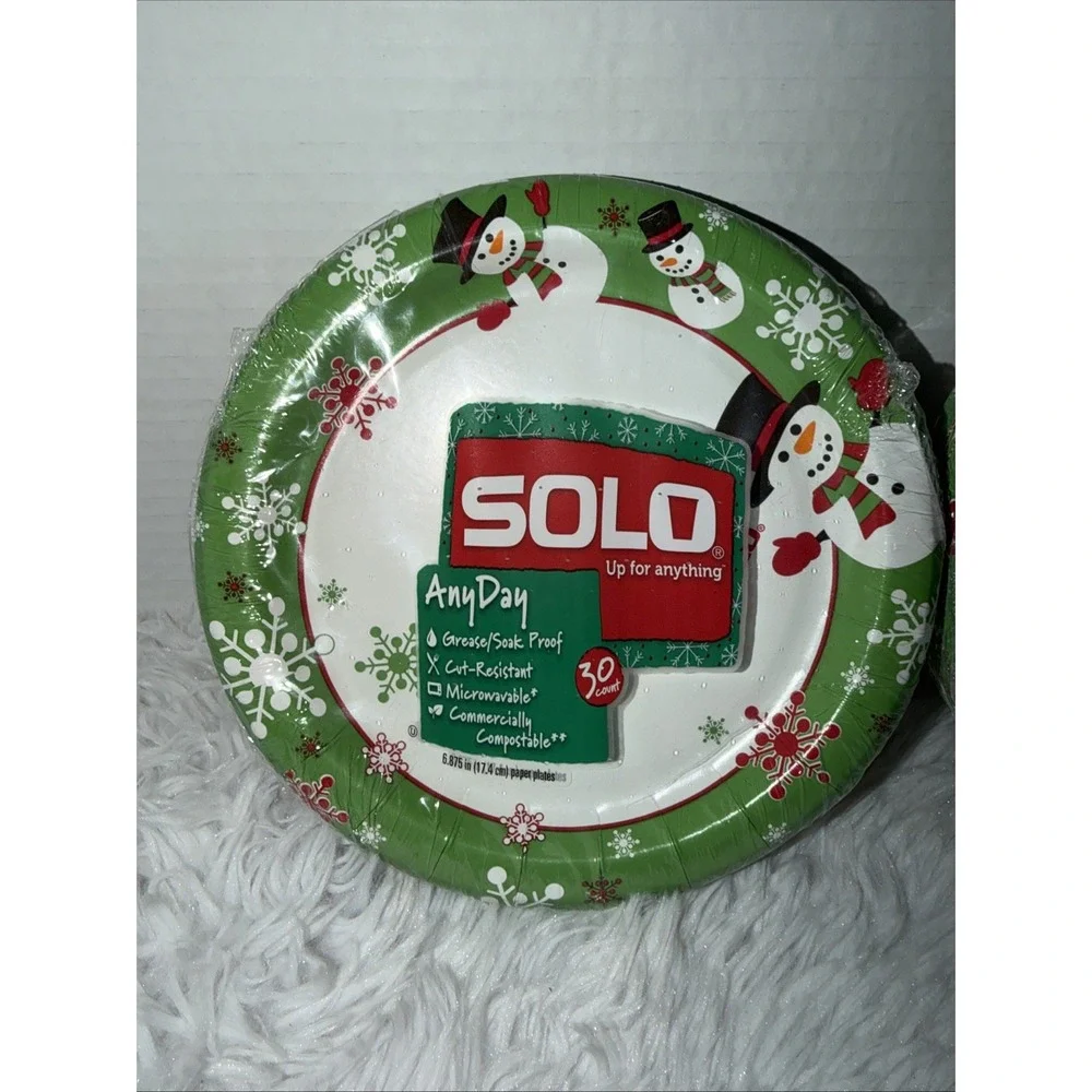 Solo Christmas Paper Plates Snowman New In Package Lot of 2 RARE HTF